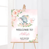 Roze Bloemen Olifant Balloon Baby shower Welkom Poster