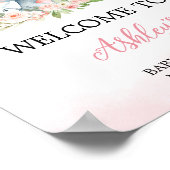 Roze Bloemen Olifant Balloon Baby shower Welkom Poster (Hoek)