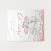 Roze Bloemen Olifant Meisje Baby Shower Achtergron Wandkleed (Voorkant (horizontaal))