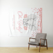 Roze Bloemen Olifant Meisje Baby Shower Achtergron Wandkleed (In Situ (horizontaal))