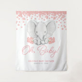Roze Bloemen Olifant Meisje Baby Shower Achtergron Wandkleed (Voorkant)