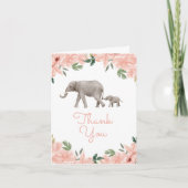 Roze Bloemen Olifant Meisje Baby shower Bedankkaart (Voorkant)
