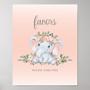 Roze Bloemen Olifant Meisje Baby shower Favors Sig Poster