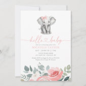 Roze Bloemen Olifant Meisje Baby shower Kaart (Voorkant)