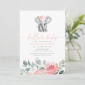 Roze Bloemen Olifant Meisje Baby shower Kaart (Staand voorkant)