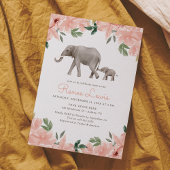 Roze Bloemen Olifant Meisje Baby shower Kaart