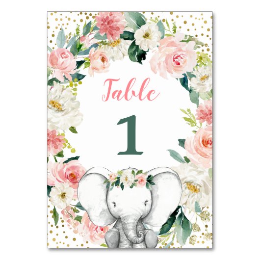 Roze Bloemen Olifant Meisje Baby shower Kaart (Voorkant)
