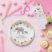 Roze Bloemen Olifant Meisje Baby shower Papieren Bordje (Feest)