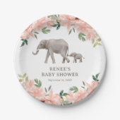 Roze Bloemen Olifant Meisje Baby shower Papieren Bordje (Voorkant)