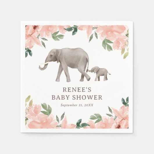 Roze Bloemen Olifant Meisje Baby shower Servet (Voorkant)