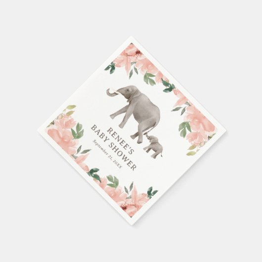 Roze Bloemen Olifant Meisje Baby shower Servet (Hoek)