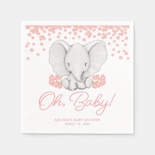Roze Bloemen Olifant Meisje Baby shower Servet