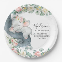 Roze Bloemen Olifant Meisje Baby shower Verjaardag