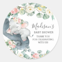 Roze Bloemen Olifant Meisje Baby shower Verjaardag