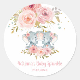 Roze Bloemen Olifant Twin Meisjes Baby shower Favo Ronde Sticker
