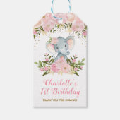 Roze Bloemen Olifant Verjaardagsfeestje Favor Gift Cadeaulabel (Voorkant)
