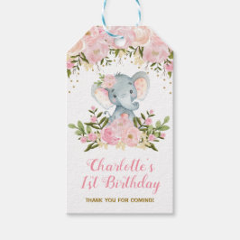Roze Bloemen Olifant Verjaardagsfeestje Favor Gift Cadeaulabel