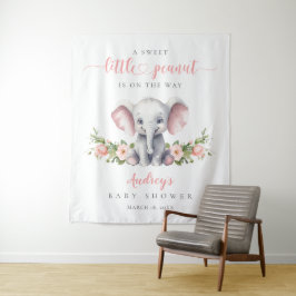 Roze Bloemen Olifant Waterverf Baby Meisje Douche Wandkleed