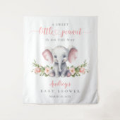 Roze Bloemen Olifant Waterverf Baby Meisje Douche Wandkleed (Voorkant)