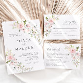 Roze Bloemen Olijf Bruiloft Details Behuizing Kaar Informatiekaartje