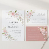 Roze Bloemen Olijf Bruiloft Details Behuizing Kaar Informatiekaartje