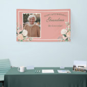 Roze Bloemen Oma 90ste verjaardag Spandoek (Beurs)