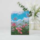 Roze Bloemen Onder Blauwe Hemel Met Wolken - Natuu Briefkaart (Staand voorkant)