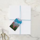 Roze Bloemen Onder Blauwe Hemel Met Wolken - Natuu Cadeaulabel (Met Touw)