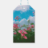 Roze Bloemen Onder Blauwe Hemel Met Wolken - Natuu Cadeaulabel (Achterkant)