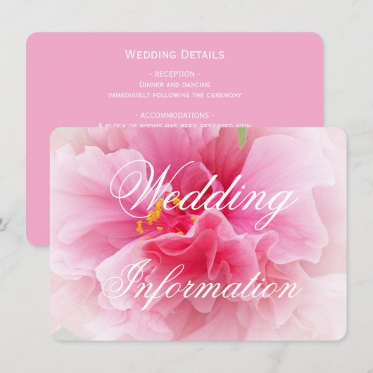 Roze Bloemen Ontwerp Wedding Informatiekaartje (Voorkant / Achterkant)