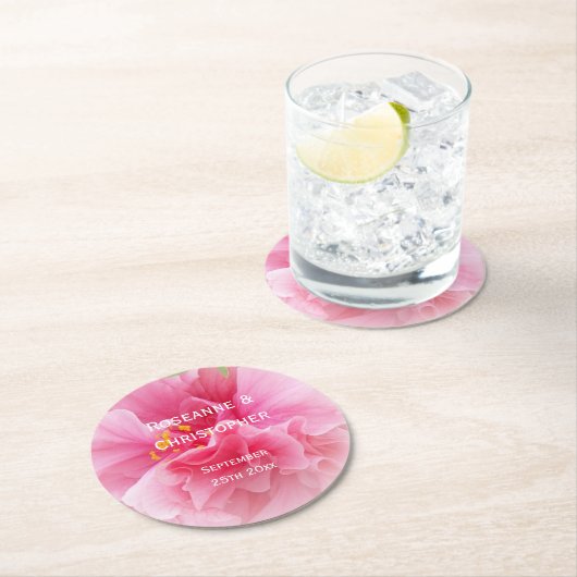 Roze Bloemen Ontwerp Wedding Ronde Kartonnen Onderzetter (Insitu)