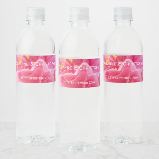 Roze Bloemen Ontwerp Wedding Waterfles Etiket (Flessen)