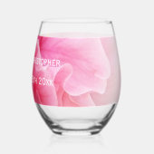 Roze Bloemen Ontwerp Wedding Wijnglas Zonder Voet (Achterkant)