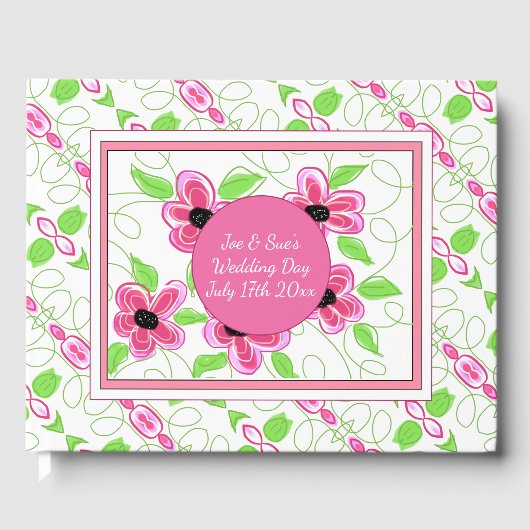 Roze Bloemen Ontworpen Gastenboek (Voorkant)