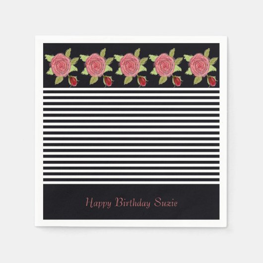 Roze Bloemen Ontworpen Servet (Voorkant)