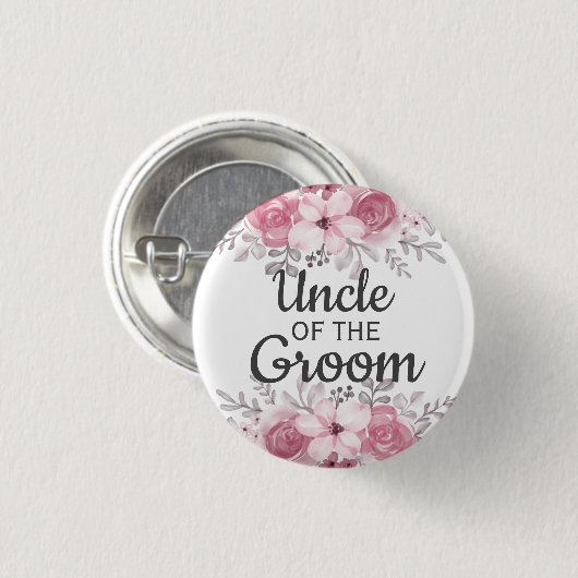 Roze bloemen oom van de groom Button (Voorkant /achterkant)