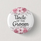 Roze bloemen oom van de groom Button (Voorkant)