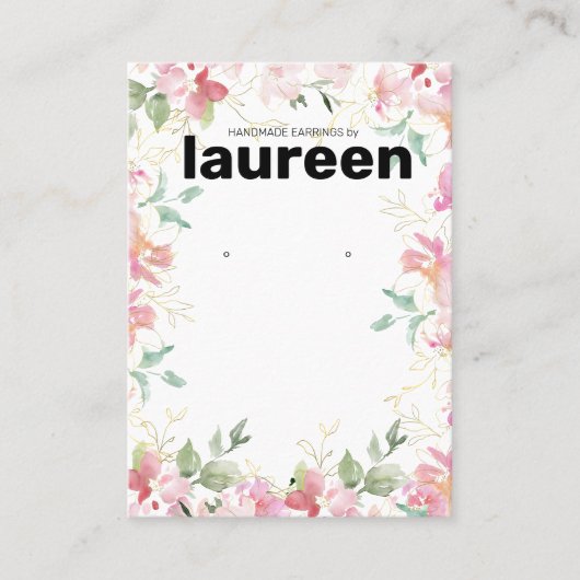 Roze Bloemen Oorbel Display Visitekaartje (Voorkant)