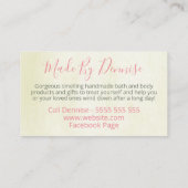 Roze bloemen op beige handgemaakte spa-wissel en - visitekaartje (Achterkant)