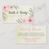 Roze bloemen op beige handgemaakte spa-wissel en - visitekaartje (Voorkant / Achterkant)