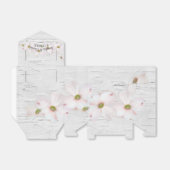 Roze bloemen op Birch Texture Bedankdoosjes (Uitgevouwen)