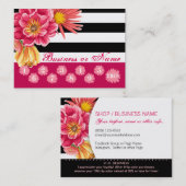 Roze bloemen op Black White Stripes Loyalty Reward (Voorkant / Achterkant)