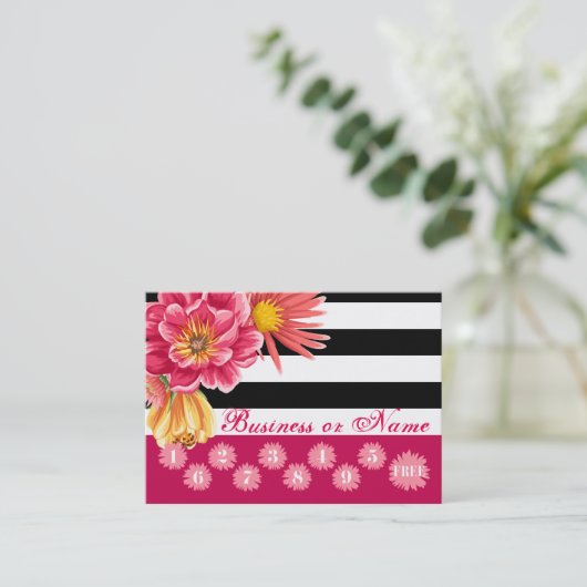 Roze bloemen op Black White Stripes Loyalty Reward (Staand voorkant)