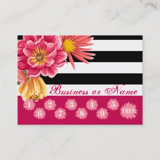 Roze bloemen op Black White Stripes Loyalty Reward (Voorkant)