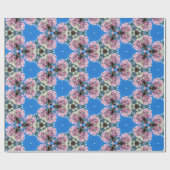Roze bloemen op blauw achtergrondpapier cadeaupapier (Vlak)