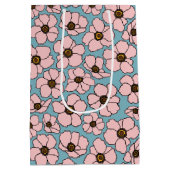 Roze Bloemen Op Blauw Medium Cadeauzakje (Achterkant)