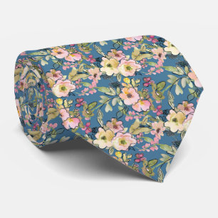 Roze bloemen op blauw stropdas