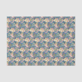 Roze Bloemen op Blauw Weefselpapier – Elegante Blo Tissuepapier