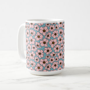 Roze Bloemen Op Blauwe Koffiemok