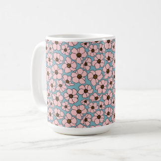 Roze Bloemen Op Blauwe Koffiemok